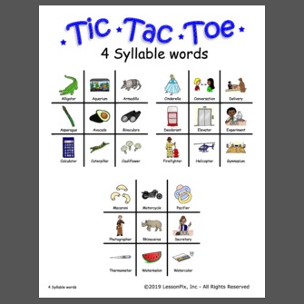 4 Syllable word Tic Tac Toe